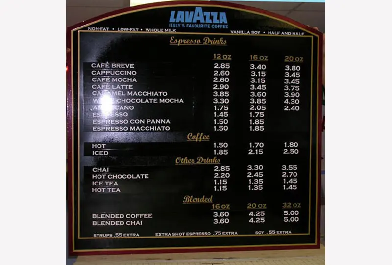Lavazza Cafe Menu Card Sign