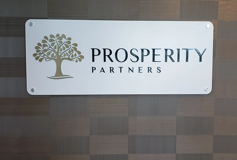 Lobby Sign for Prosperity Partners in Irvine, CA