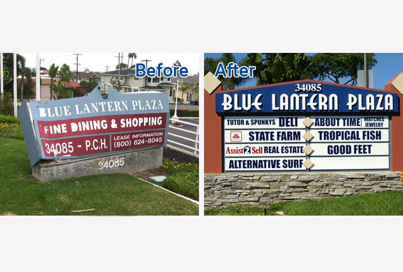 Blue Lantern Plaza Sign Before Work