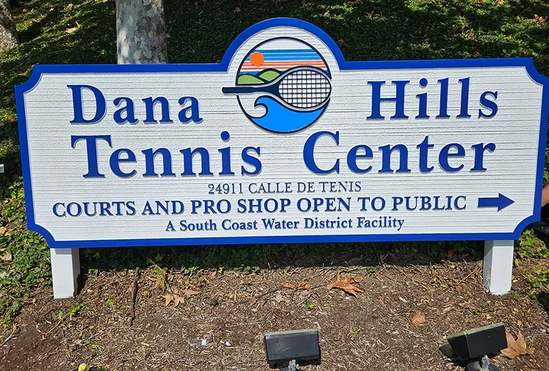 Sign for South Coast Water District in Dana Point Tennis Center